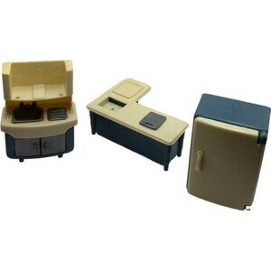 Dollhouse Kitchen Furniture Set With Stove Sink Counter & Refrigerator